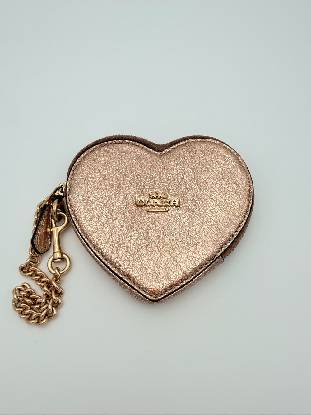 Coach Metallic Rose Heart Coin Pouch Gold Chain F39068